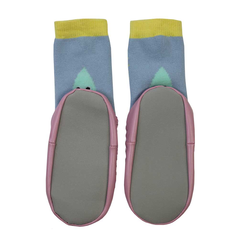 Pair of novelty socks with a gray foot design on a white background KID'S SUNSHINE MOCCASIN NON-SLIP SLIPPER SOCKS - 4 SIZES | POWELL CRAFT