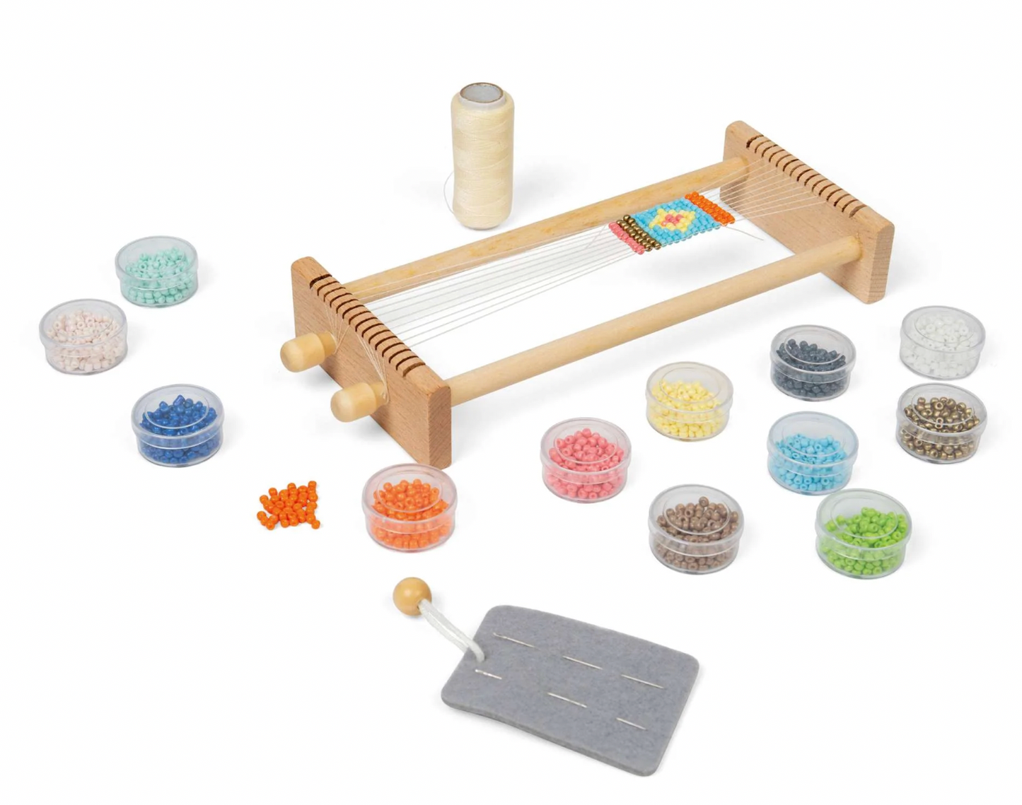 Wooden weaving loom with colorful beads. KID'S WOODEN BEAD WEAVING LOOM | BIGJIGS