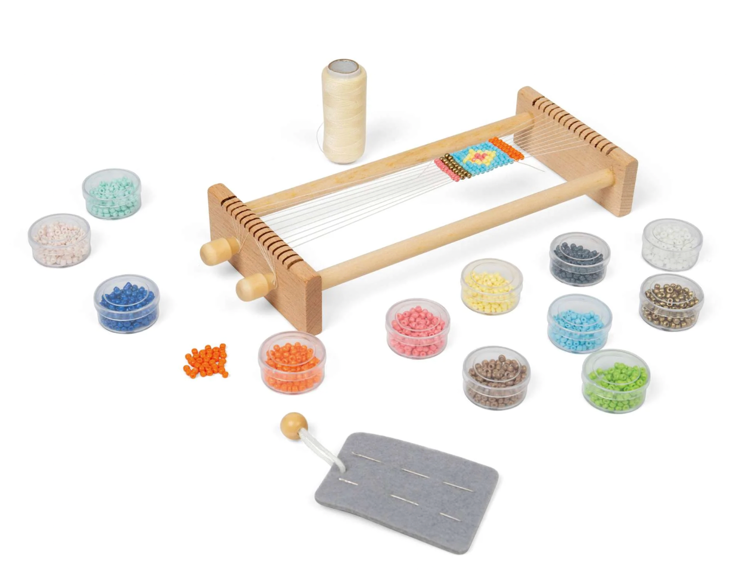 Wooden weaving loom with colorful beads. KID'S WOODEN BEAD WEAVING LOOM | BIGJIGS