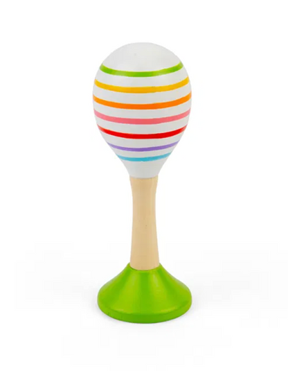Colorful striped maraca. KID'S WOODEN COLOURFUL JUNIOR MARACAS | BIGJIGS