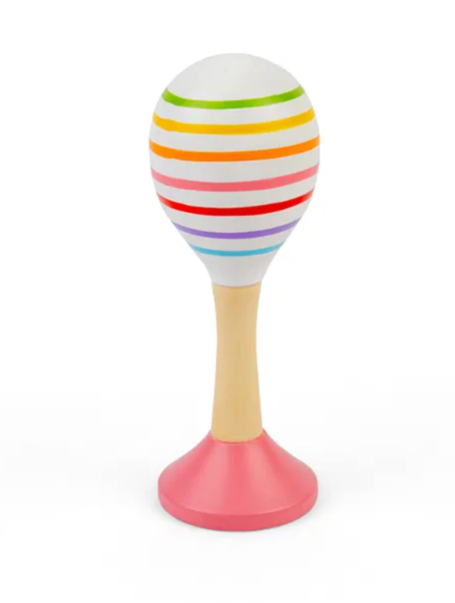Colorful striped maraca. KID'S WOODEN COLOURFUL JUNIOR MARACAS | BIGJIGS