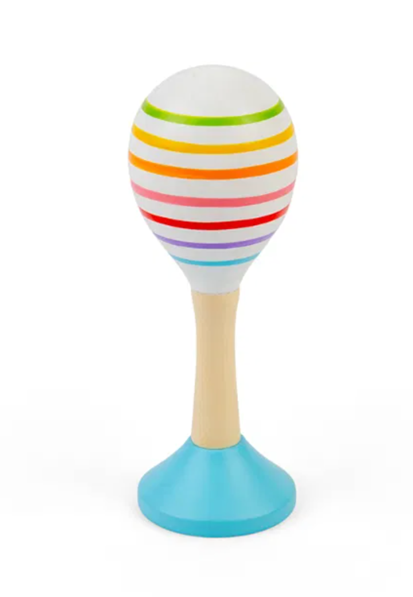Colorful striped maraca. KID'S WOODEN COLOURFUL JUNIOR MARACAS | BIGJIGS