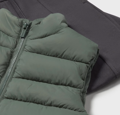 mayoral boys Green puffer jacket with a zipper on a white background
