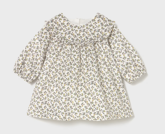 MAYORAL BABY GIRL PRINT VELVET DRESS - OLIVE