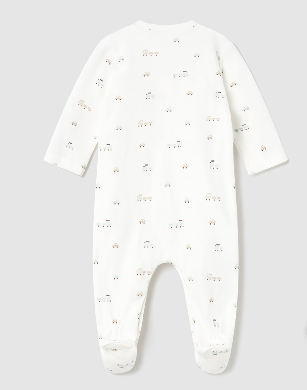 MAYORAL BABY TRAIN COTTON SLEEPSUIT - NEUTRAL TRAIN
