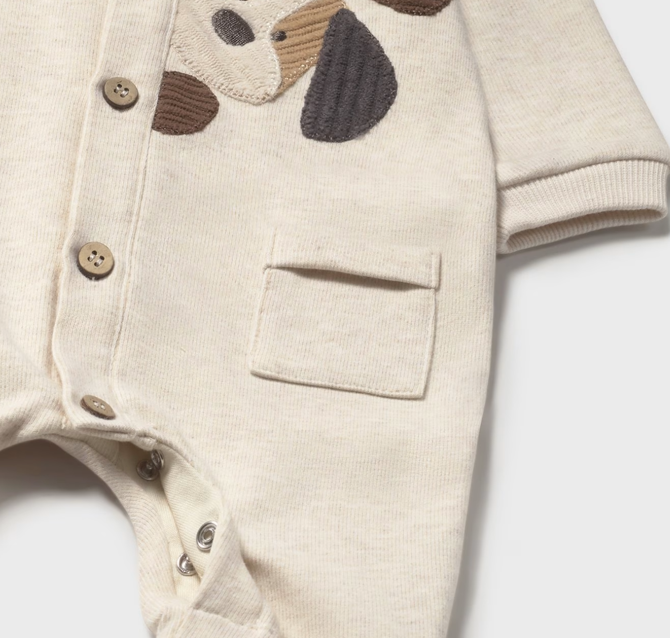 MAYORAL BABY UNISEX SLEEPSUIT - OATMEAL HAPPY PUPPY