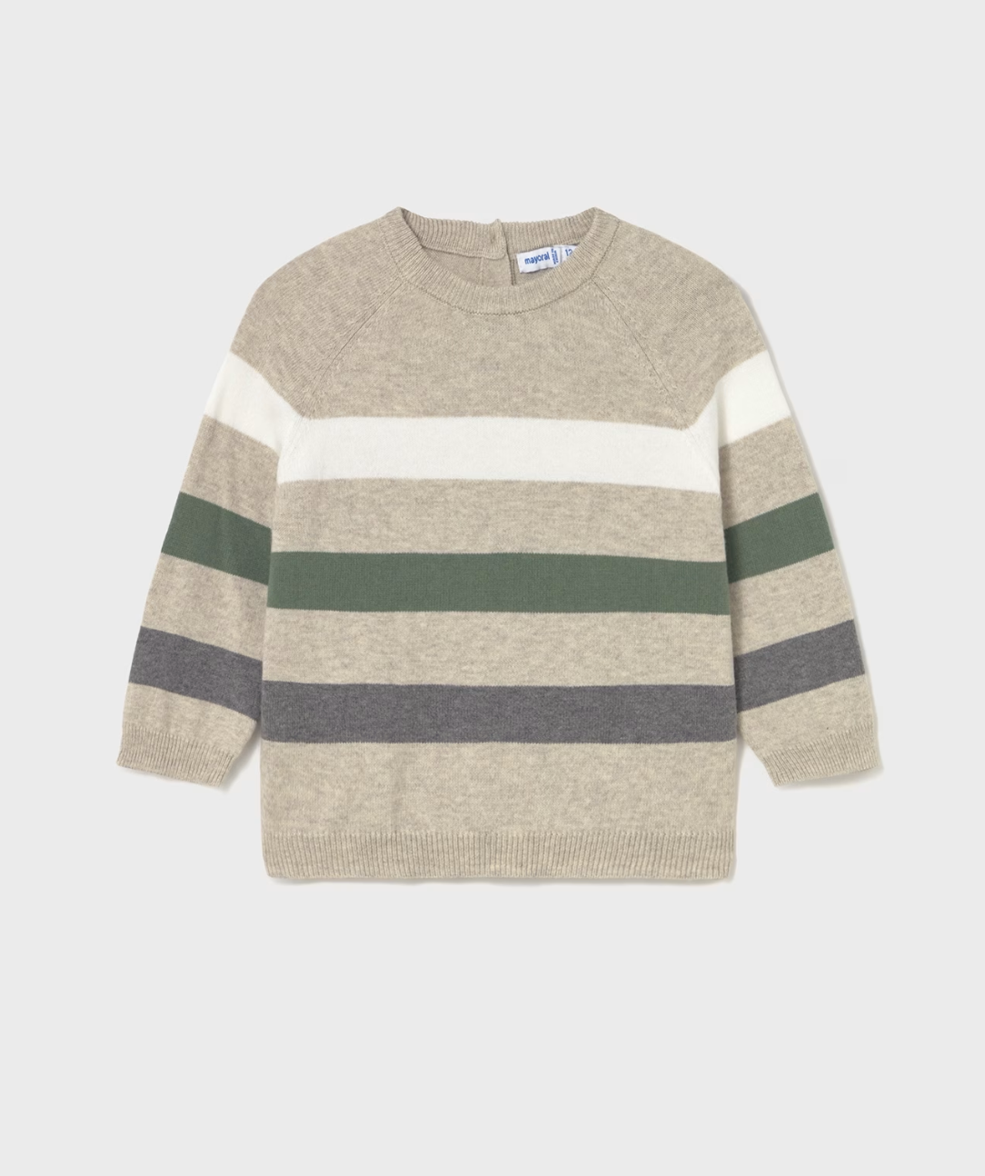MAYORAL BOYS Striped sweater with beige, green, and grey stripes on a white background