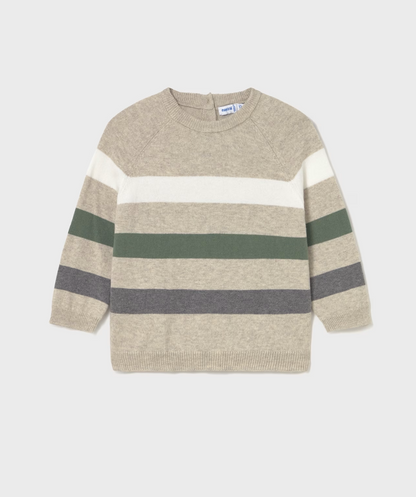 MAYORAL BOYS Striped sweater with beige, green, and grey stripes on a white background