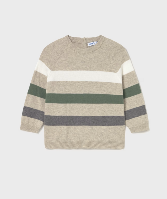 MAYORAL BOYS Striped sweater with beige, green, and grey stripes on a white background