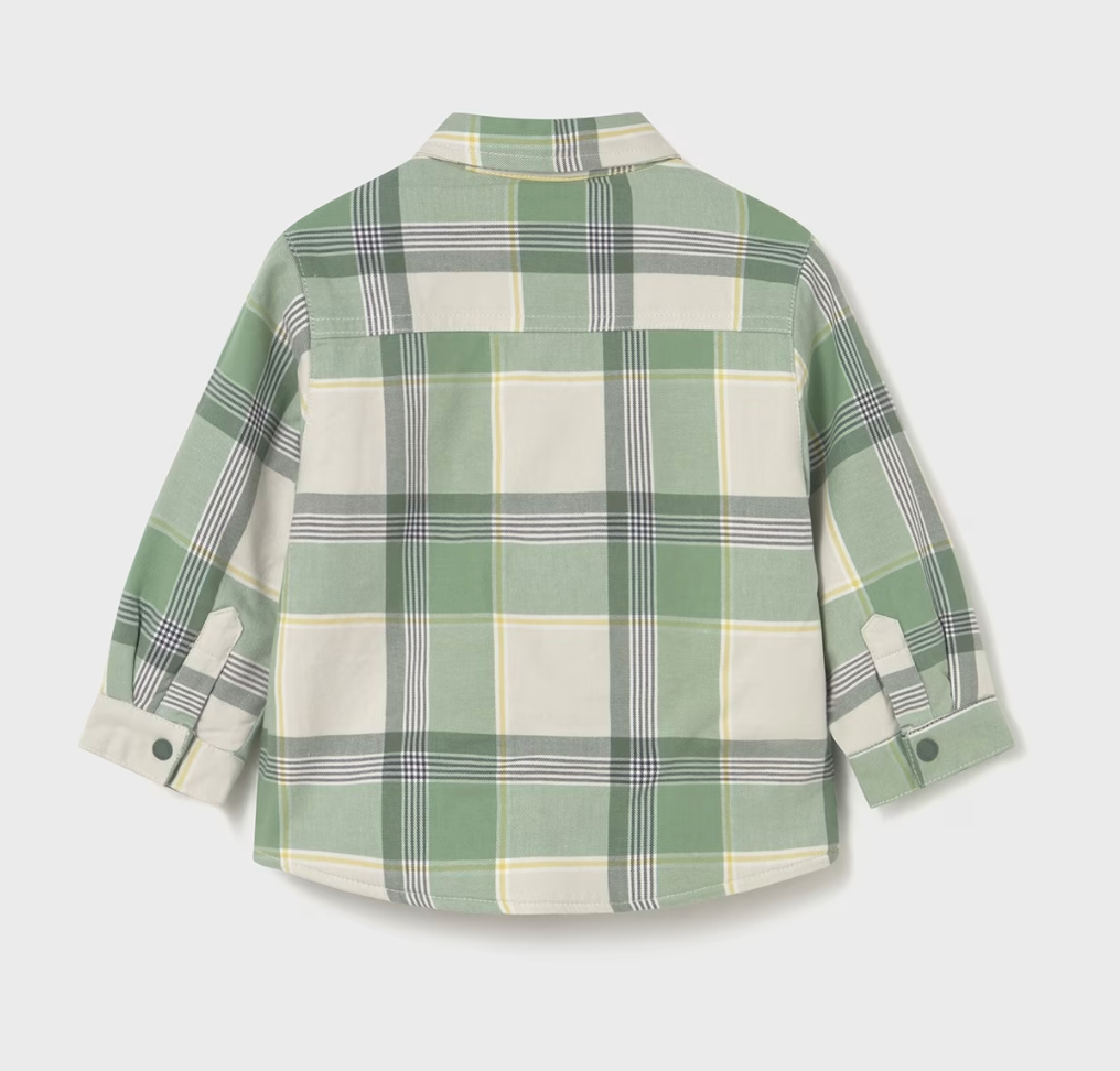 Back flat — plain check back; cuffs folded back showing poppers and fleece lining.