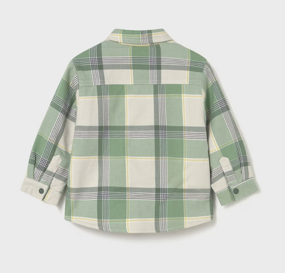 Back flat — plain check back; cuffs folded back showing poppers and fleece lining.