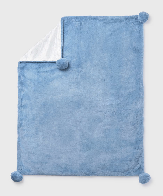MAYORAL FAUX FUR BABY POM POM BLANKET - CLOUD BLUE