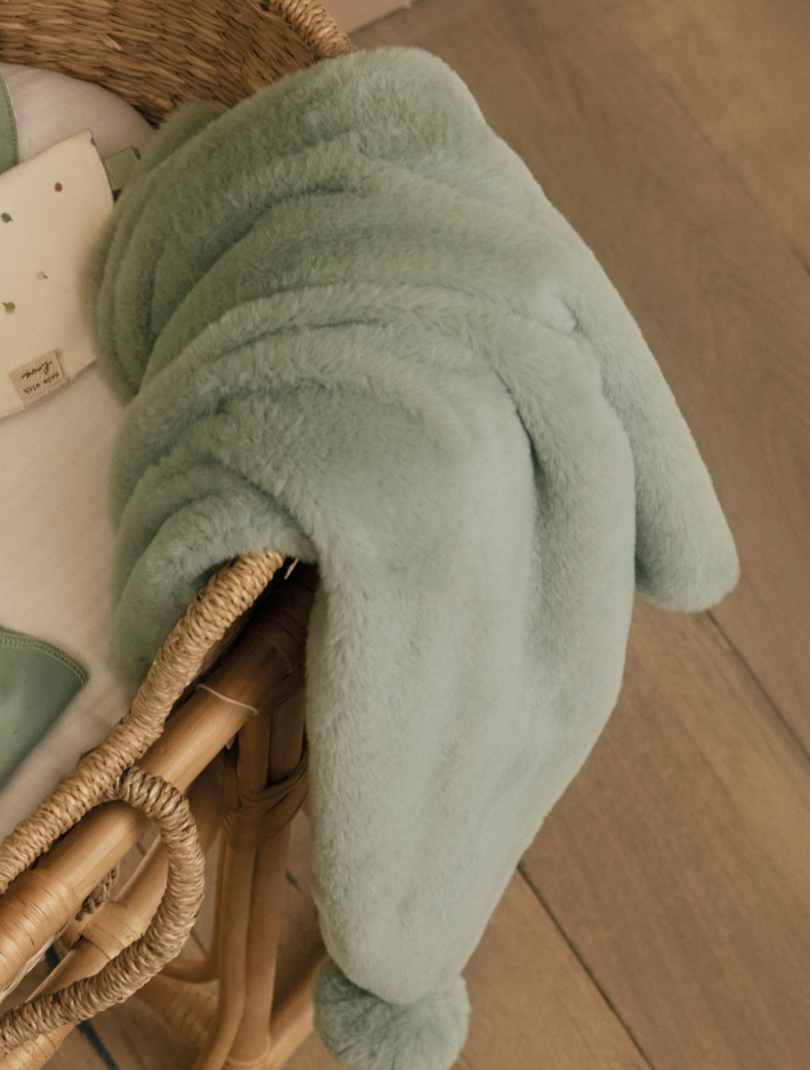MAYORAL FAUX FUR BABY POM POM BLANKET - SAGE