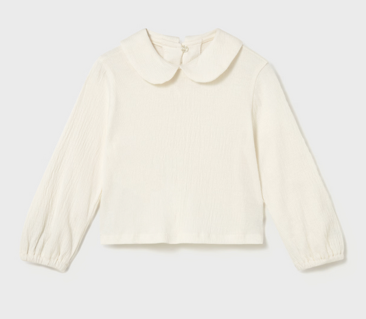 mayoral girls White long sleeve blouse with a Peter Pan collar