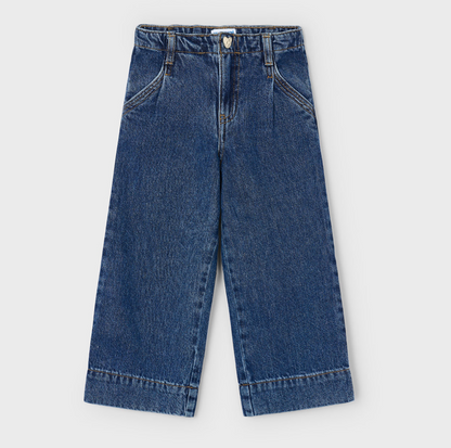Pair of GIRLS MAYORAL blue WIDE LEG jeans . GIRLS FLARED DENIM JEANS - DARK WASH | MAYORAL 