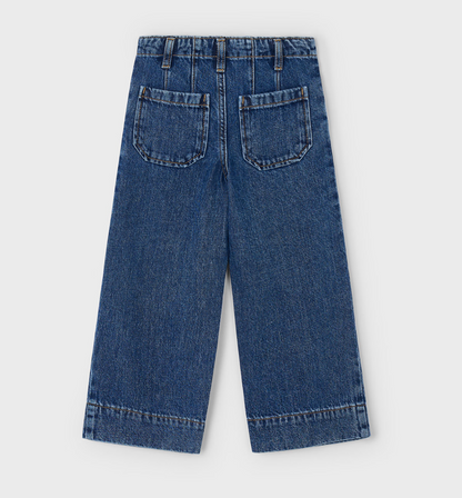 Pair of GIRLS MAYORAL blue WIDE LEG jeans. GIRLS FLARED DENIM JEANS - DARK WASH | MAYORAL 