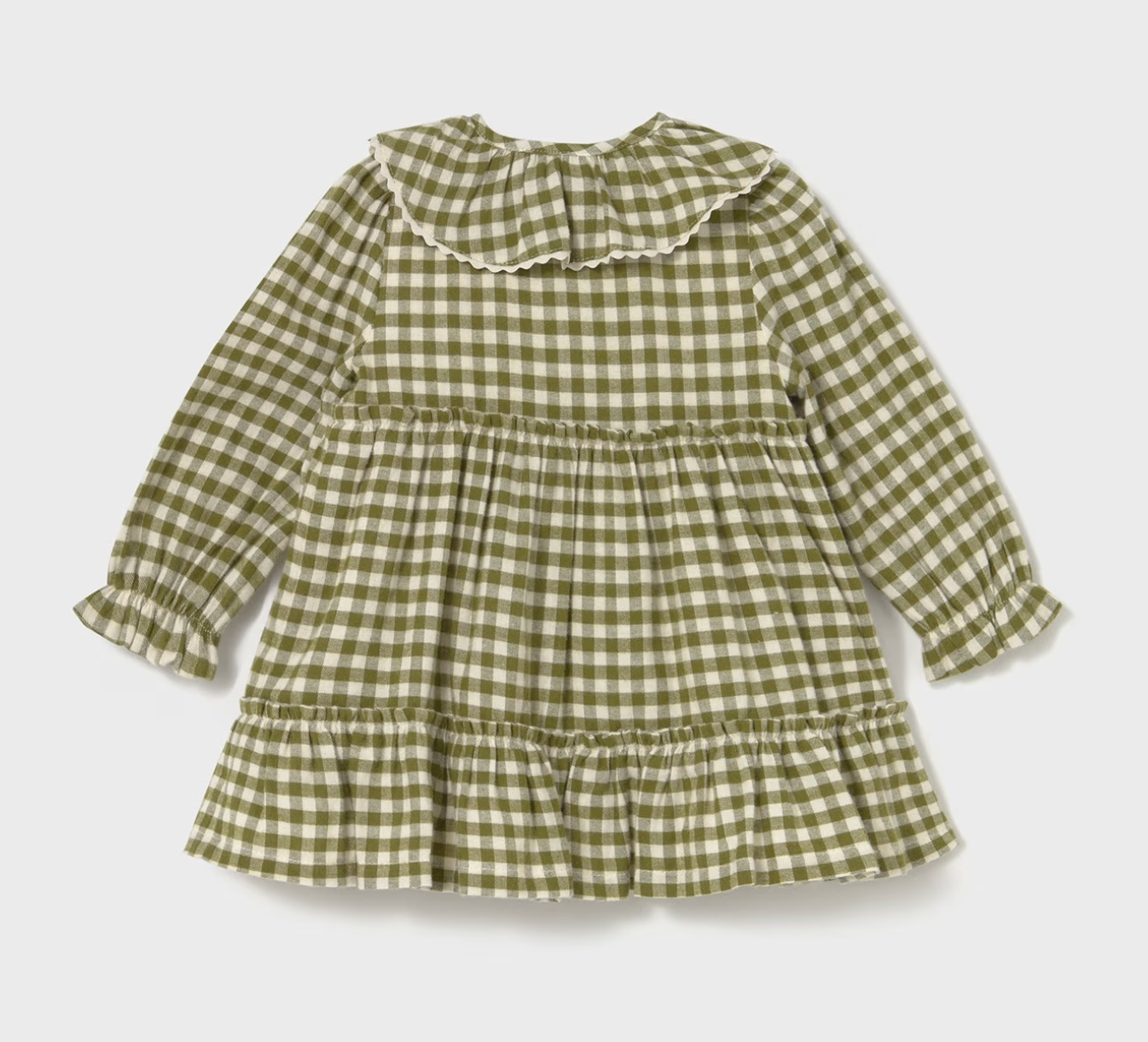 MAYORAL GIRLS Green and white checkered dress with ruffled collar and hem 