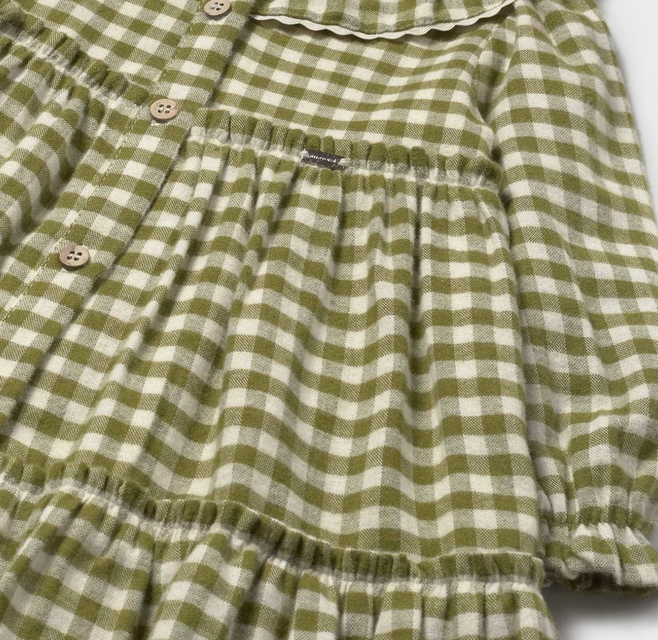 MAYORAL GIRLS Green and white checkered dress with buttons on a plain background