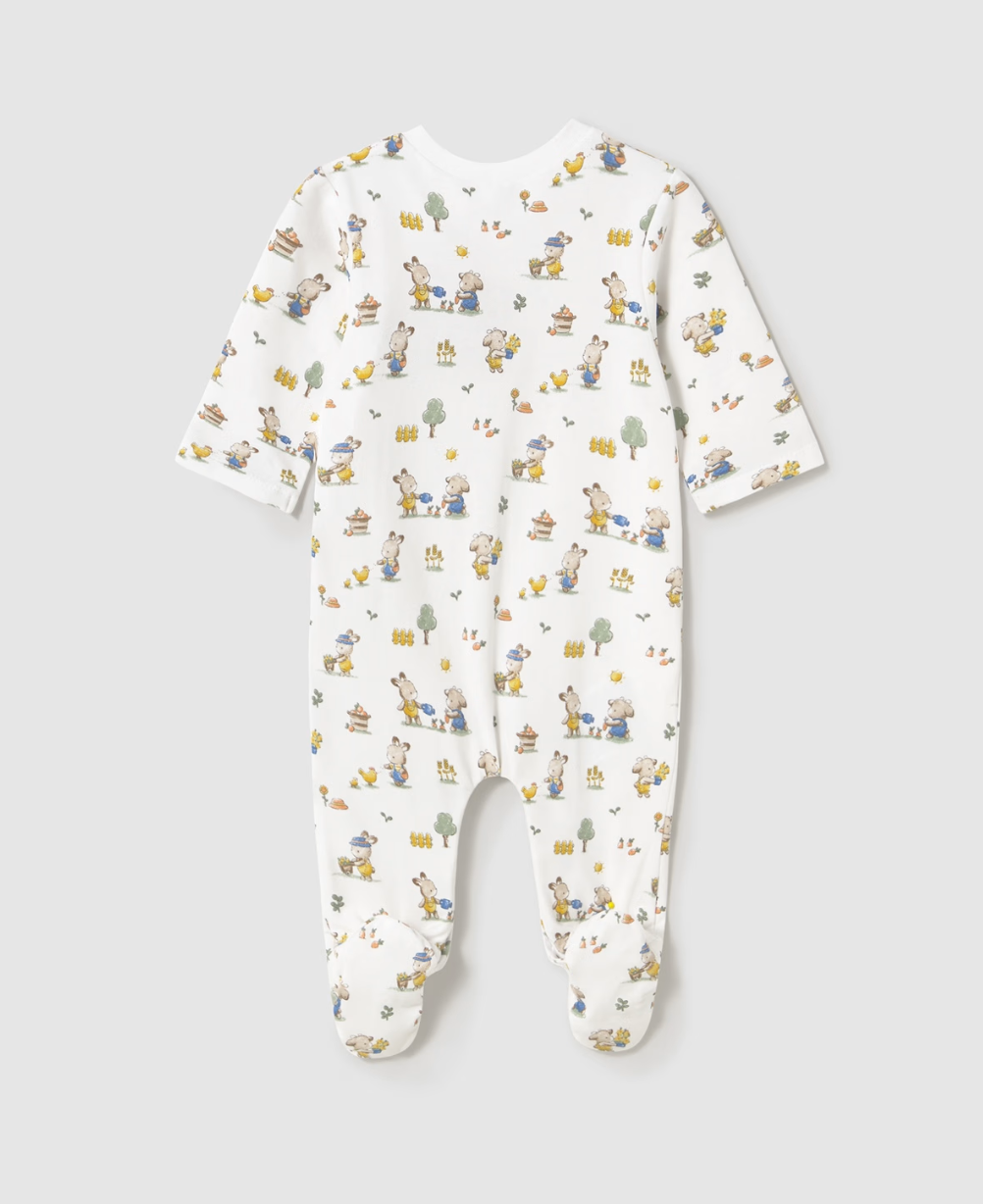 Baby onesie with animal print. MAYORAL RABBIT PATTERN BABY SLEEPSUIT WITH FEET