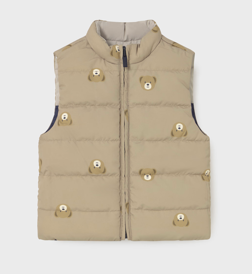 MAYORAL UNISEX Beige puffer vest with bear face PATTERN 