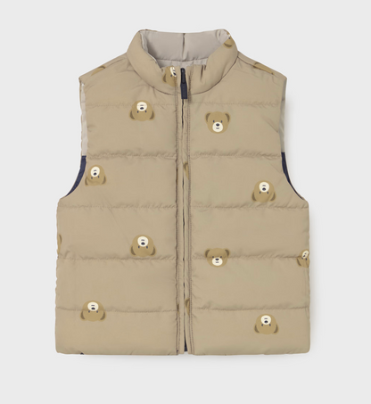 MAYORAL UNISEX Beige puffer vest with bear face PATTERN 