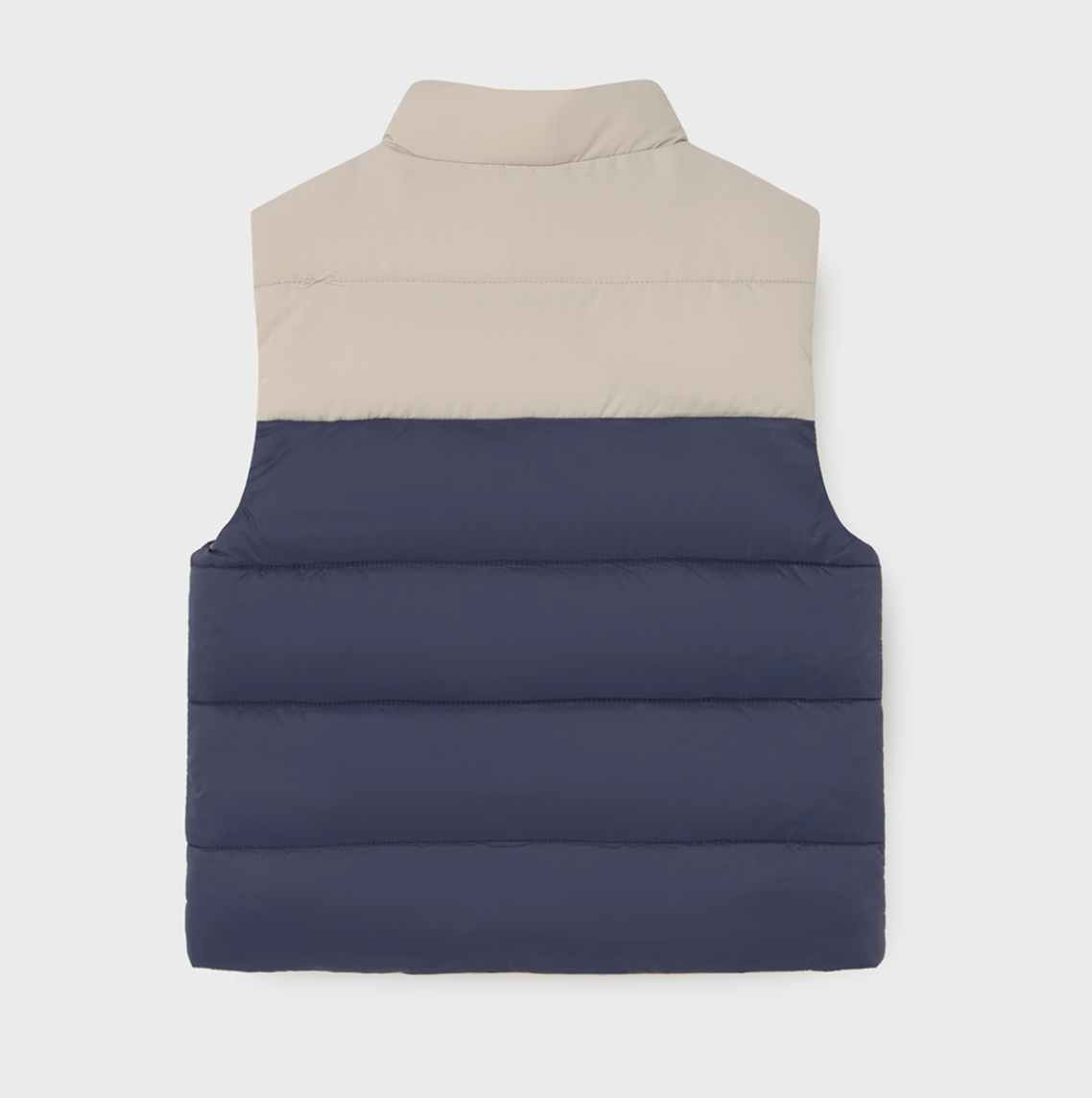 MAYORAL UNISEX Two-tone puffer vest with beige top and navy bottom 