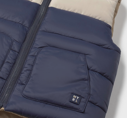 MAYORAL UNISEX Navy blue puffer jacket with a visible brand label 