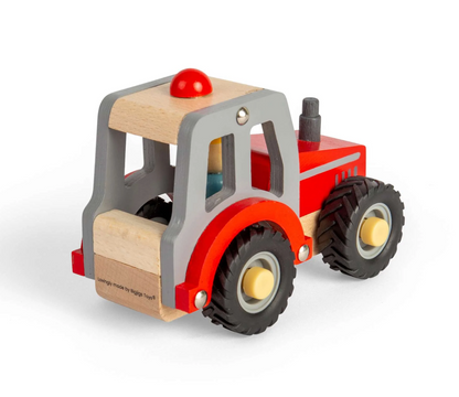 Wooden toy tractor. MINI RED WOODEN TRACTOR | BIGJIGS