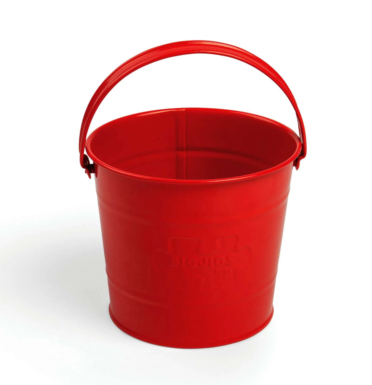 Red metal children's bucket with a handle for outdoor play. OUTDOOR PLAY BUCKET - RED | BIGJIGS