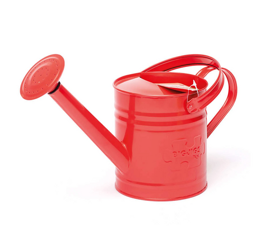 kids red watering can on a white background for outdoor play. OUTDOOR PLAY WATERING CAN - RED | BIGJIGS