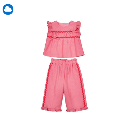 Girls Mayoral Pink children's outfit with top and pants on a white background