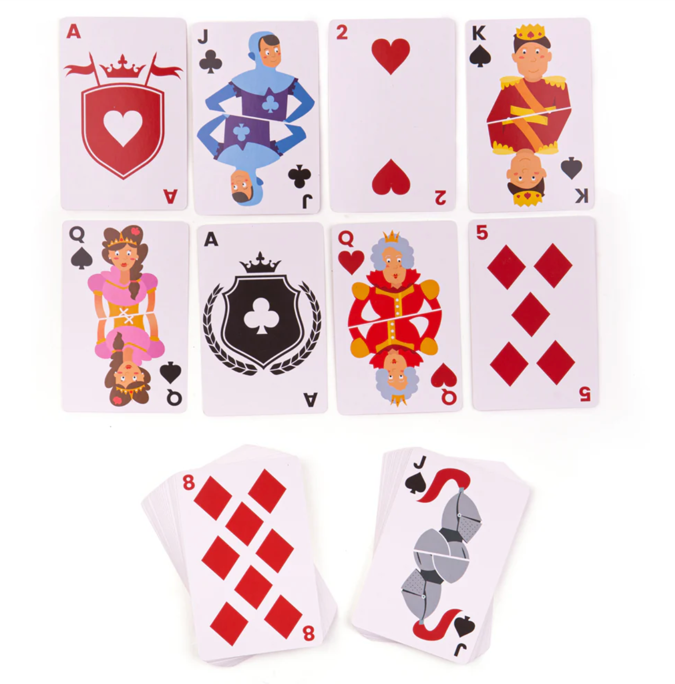 Set of playing cards with cartoonish character illustrations on a white background PLAYING CARDS | BIGJIGS