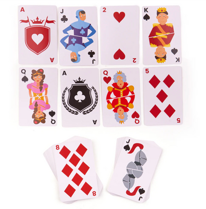 Set of playing cards with cartoonish character illustrations on a white background PLAYING CARDS | BIGJIGS