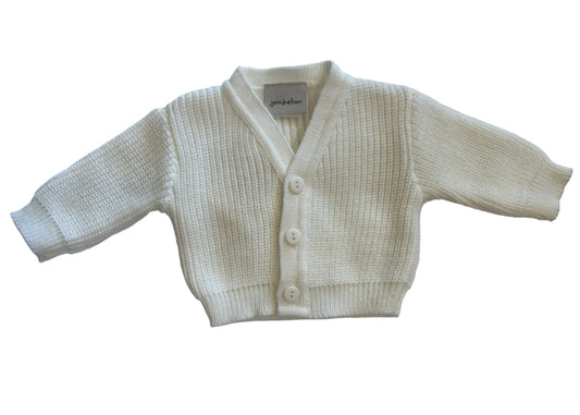 Baby cardigan with buttons on a white background. PREMATURE BABY CARDIGAN RIBBED KNIT - CLASSIC WHITE | DANDELION