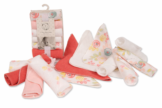 BABY 12 PIECE WASH CLOTHS - PINK | SNUGGLE BABY
