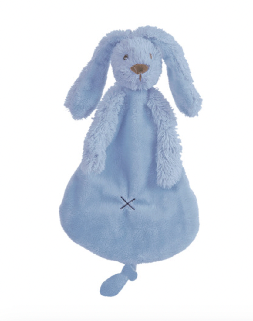 Blue plush bunny toy. RICHIE RABBIT SUPER SOFT TUTTLE COMFORTER - DEEP BLUE | HAPPY HORSE
