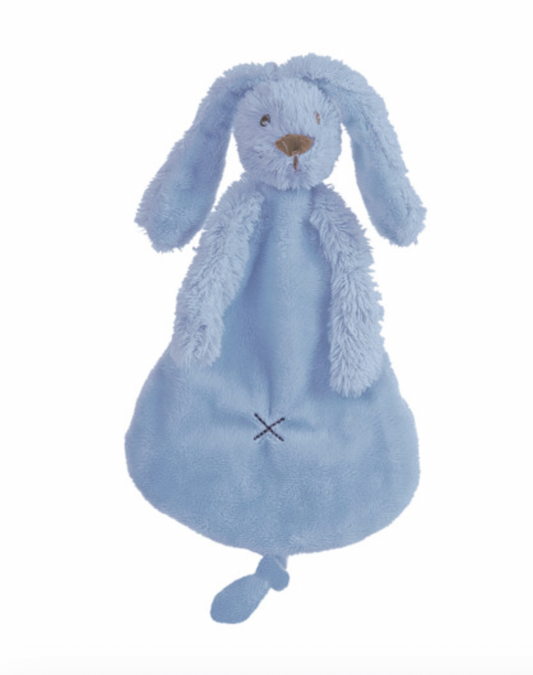 Blue plush bunny toy. RICHIE RABBIT SUPER SOFT TUTTLE COMFORTER - DEEP BLUE | HAPPY HORSE