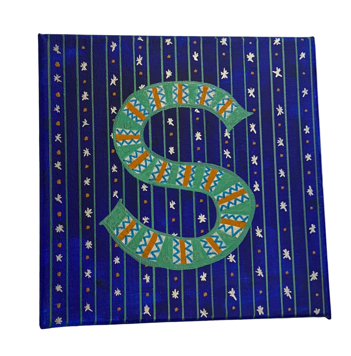 S Sloan & Daughter hand-painted monogram canvas painting with layered paint technique for a luxury baby nursery or child's bedroom.