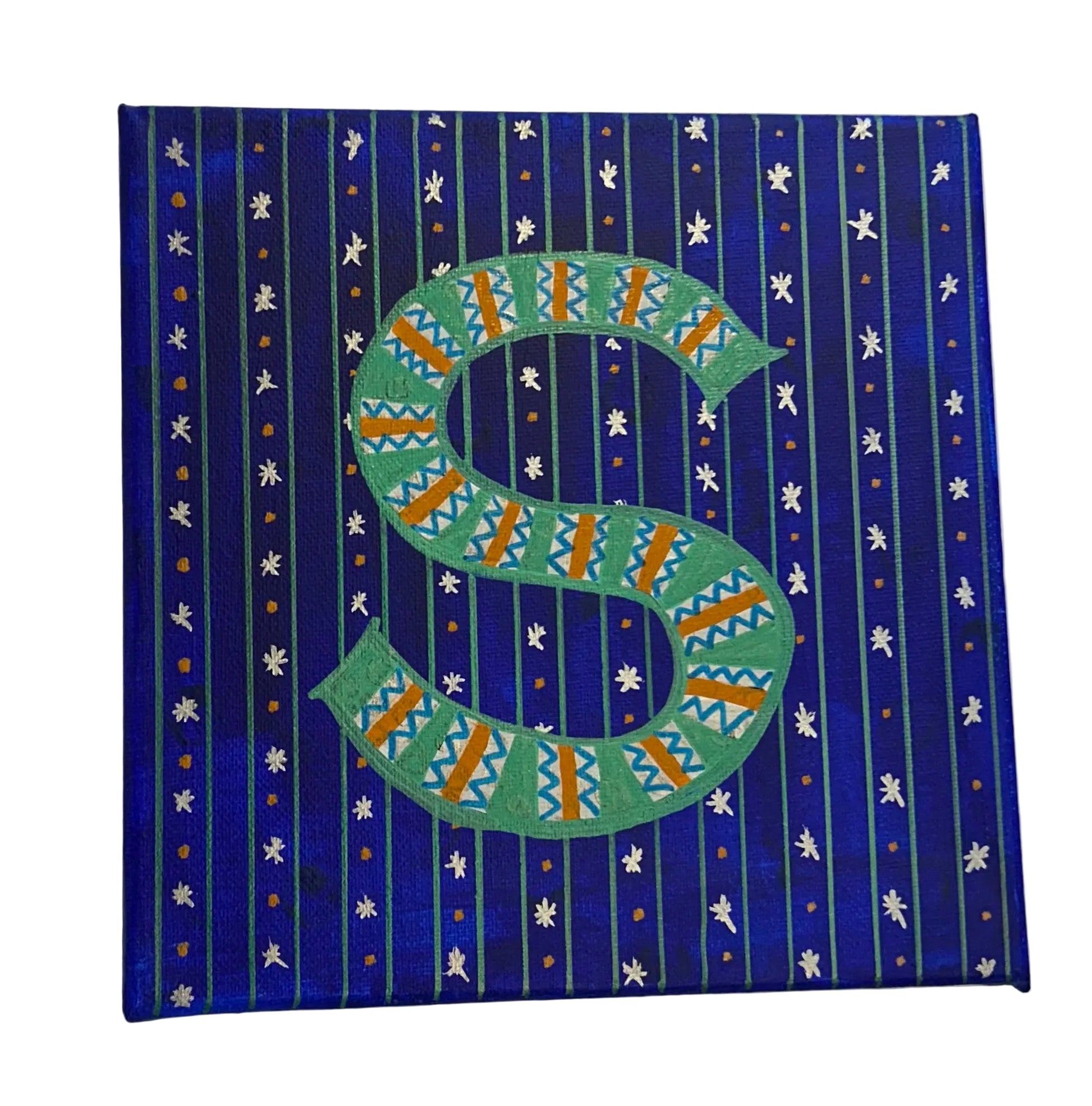 S Sloan & Daughter hand-painted monogram canvas painting with layered paint technique for a luxury baby nursery or child's bedroom.
