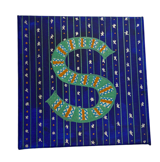 S Sloan & Daughter hand-painted monogram canvas painting with layered paint technique for a luxury baby nursery or child's bedroom.