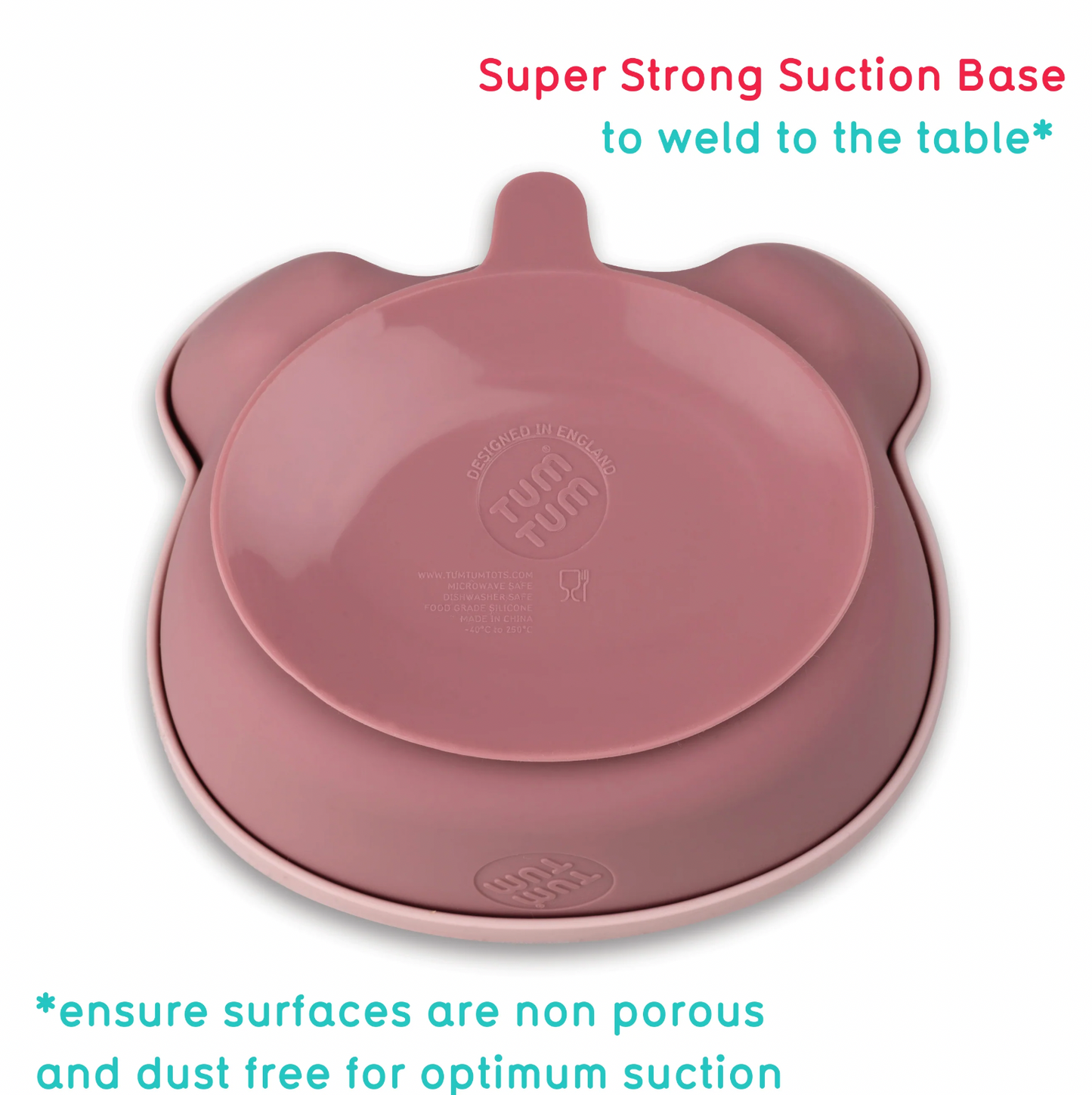 Pink silicone mat with a strong suction base. SILICONE TRAVEL WEANING BOWL & SPOON SET - 2 COLOURS | TUM TUM 