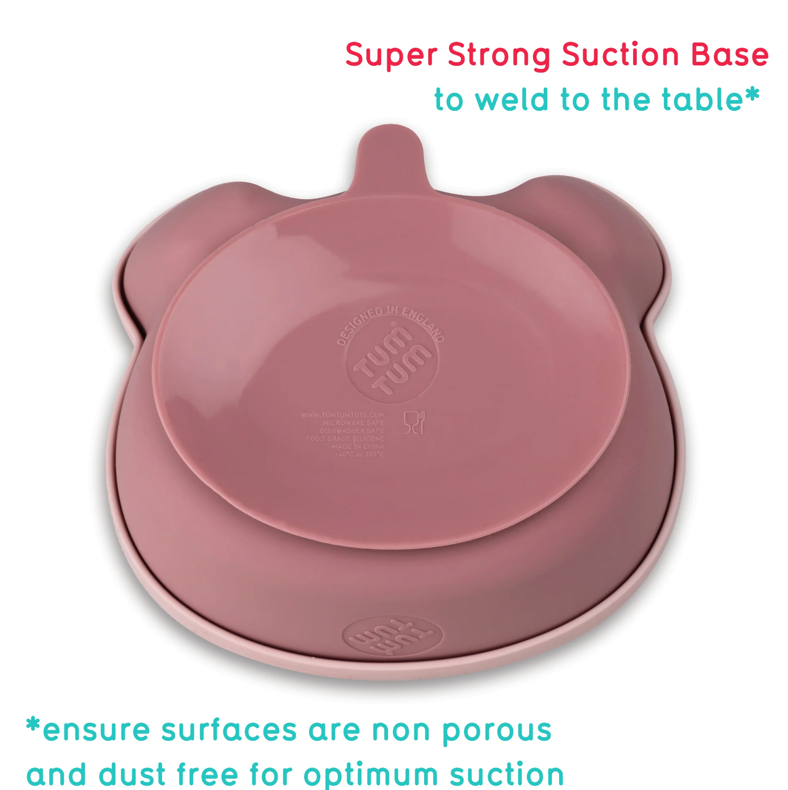Pink silicone mat with a strong suction base. SILICONE TRAVEL WEANING BOWL & SPOON SET - 2 COLOURS | TUM TUM 