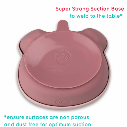 Pink silicone mat with a strong suction base. SILICONE TRAVEL WEANING BOWL & SPOON SET - 2 COLOURS | TUM TUM 