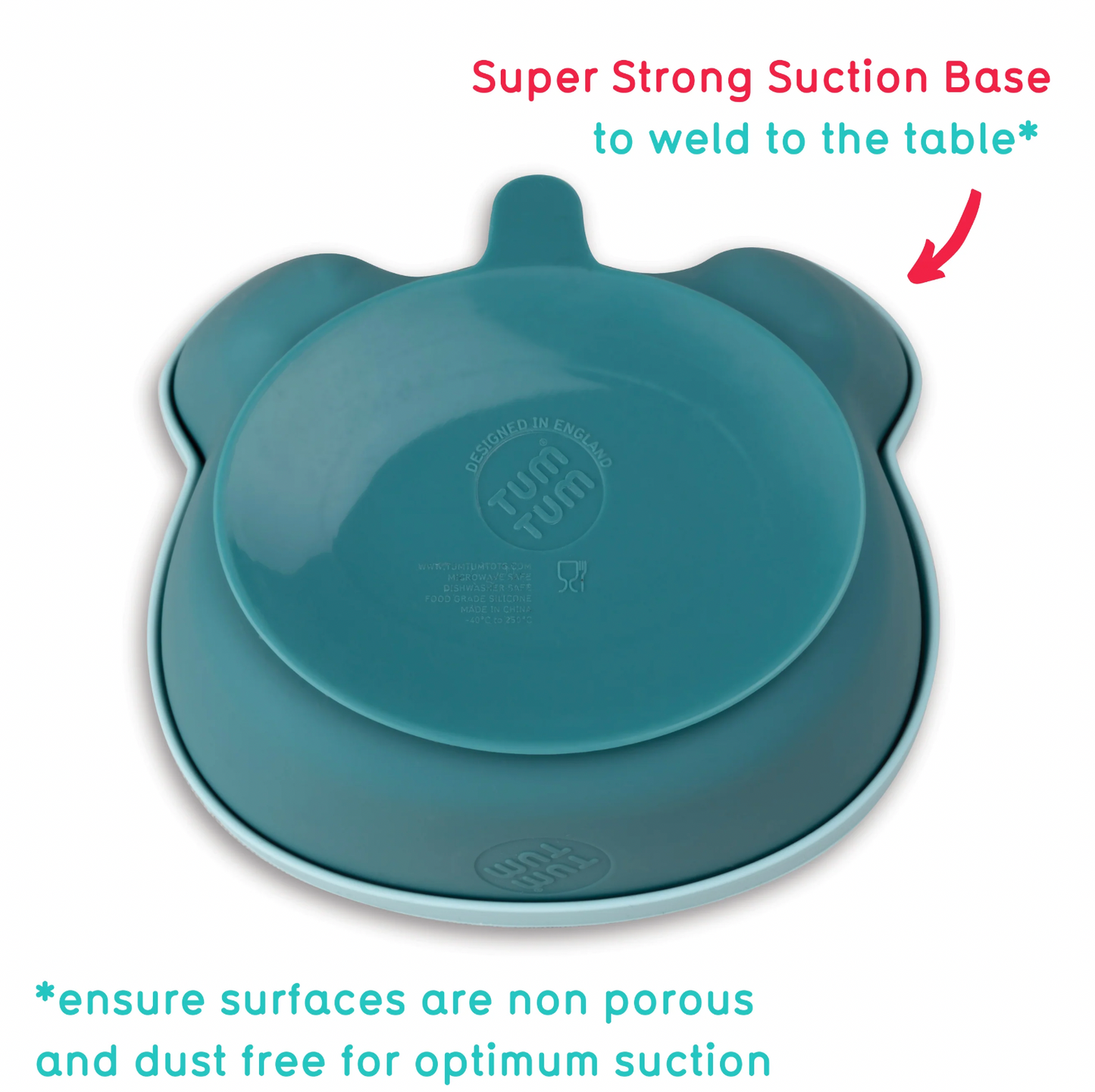 Teal silicone mat with strong suction base. SILICONE TRAVEL WEANING BOWL & SPOON SET - 2 COLOURS | TUM TUM 