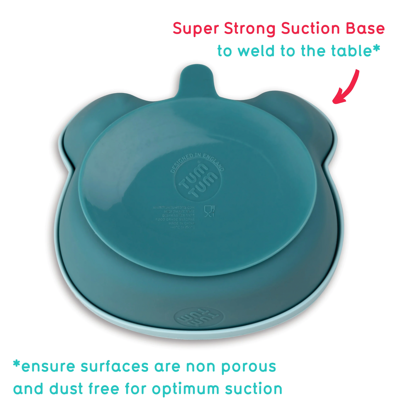 Teal silicone mat with strong suction base. SILICONE TRAVEL WEANING BOWL & SPOON SET - 2 COLOURS | TUM TUM 