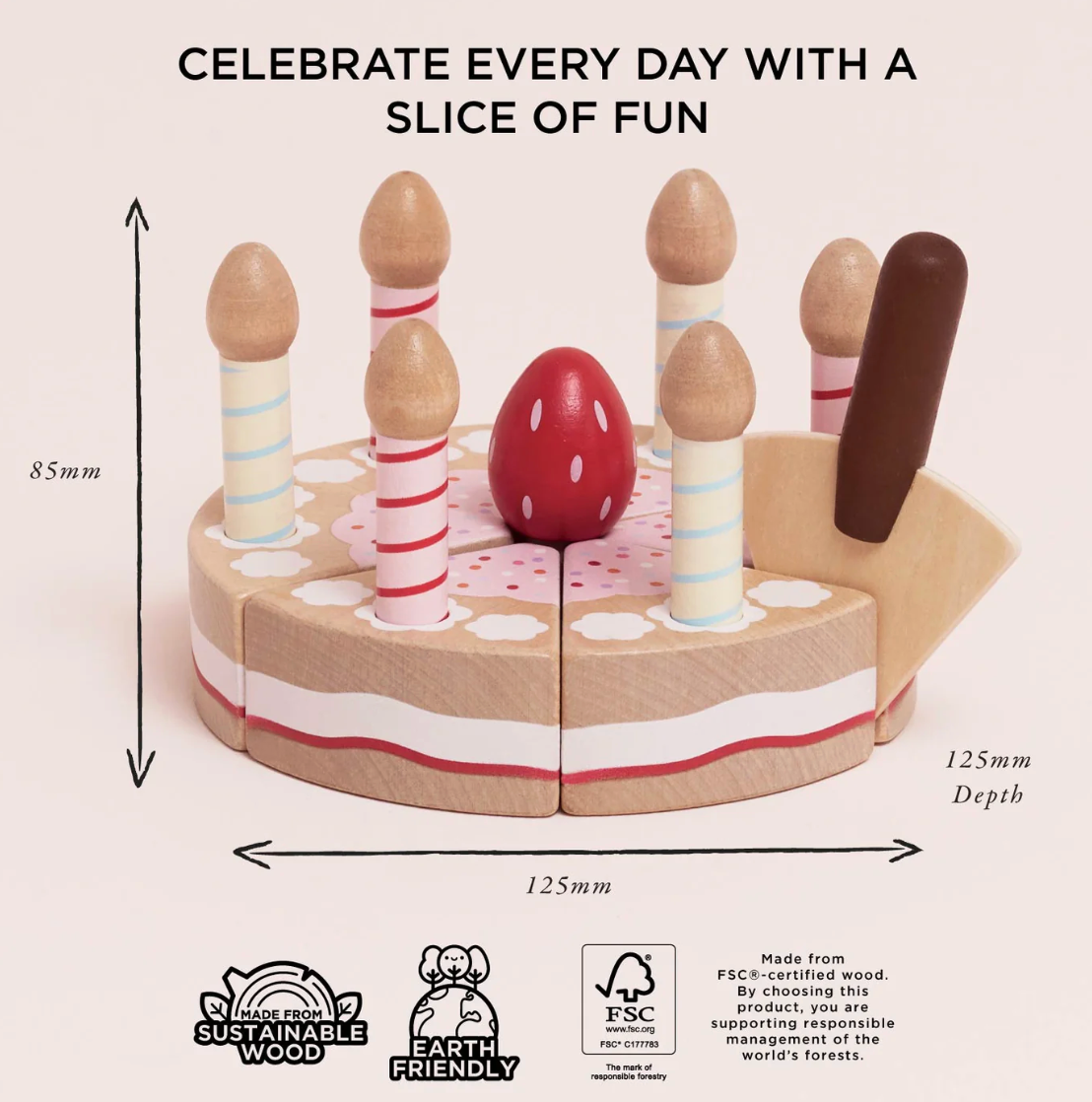 SLICEABLE TOY BIRTHDAY CAKE & CANDLES | LE TOY VAN