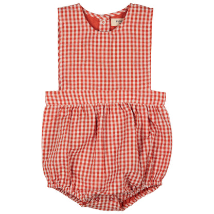 ORGANIC SEERSUCKER BIB ROMPER - 100% GOTS COTTON, BIB-FRONT BABY ROMPER 0-12 MONTHS