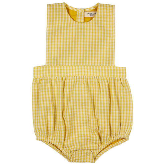 ORGANIC SEERSUCKER BIB ROMPER - 100% GOTS COTTON, BIB-FRONT BABY ROMPER 0-12 MONTHS