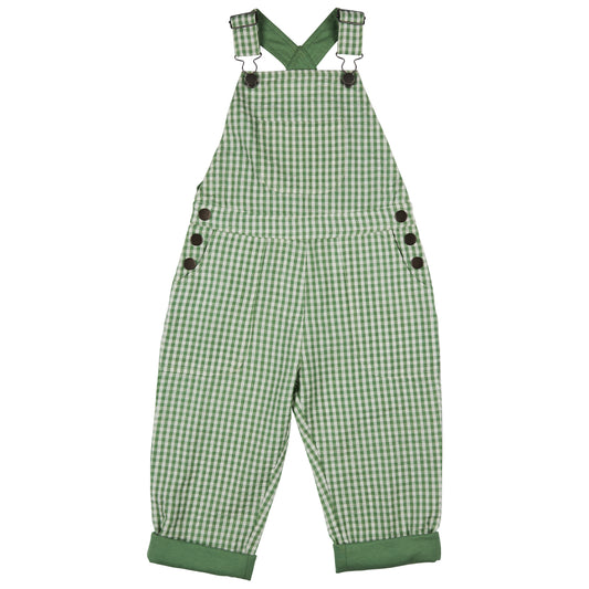 ORGANIC COTTON WORKER DUNGAREEES - GREEN CHECK, 6 MONTHS - 5 YEARS