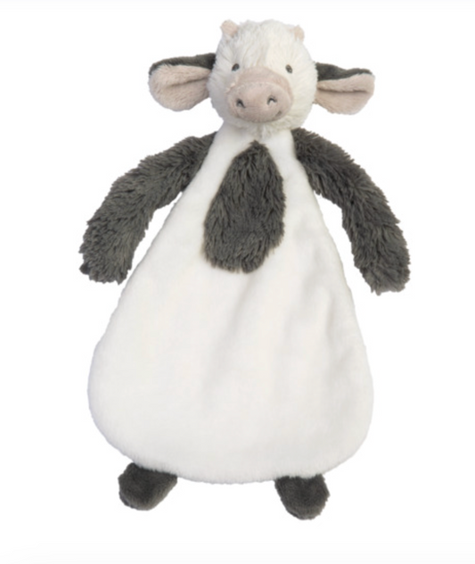 Plush cow toy with white body and gray arms and legs. SUPER SOFT TUTTLE COMFORTER - COW CASPER | HAPPY HORSE